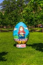 Moscow, Russia - May 18, 2019: Big symbolic easter egg on green grass