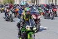 Moscow, Russia - May 04, 2019: Bikers in an organized column ride along Garden Ring in Moscow. Motofestival MosMotoFest 2019. Royalty Free Stock Photo