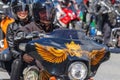 Moscow, Russia - May 04, 2019: Bikers in an organized column ride along Garden Ring in Moscow. Motofestival MosMotoFest 2019. Royalty Free Stock Photo