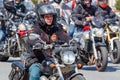 Moscow, Russia - May 04, 2019: Bikers in an organized column ride along Garden Ring in Moscow. Motofestival MosMotoFest 2019. Royalty Free Stock Photo