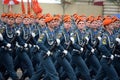 Cadets of the Academy of civil protection of EMERCOM of Russia during the parade on red square in honor of victory Day Royalty Free Stock Photo