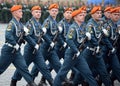 Cadets of the Academy of civil protection of EMERCOM of Russia during the parade on red square in honor of victory Day Royalty Free Stock Photo