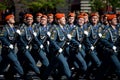 Cadets of the Academy of civil protection of EMERCOM of Russia during the parade on red square in honor of Victory day. Royalty Free Stock Photo