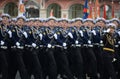 Cadets of the black sea higher naval school named after Admiral Nakhimov during the parade on red square in honor of Victory Day