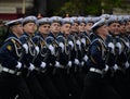 Cadets of the Black Sea Higher Naval School named after Nakhimov during the dress rehearsal for the parade on Red Square.