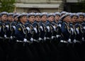 Cadets of the Black Sea Higher Naval School named after Nakhimov during the dress rehearsal for the parade on Red Square.