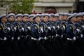 Cadets of the Black Sea Higher Naval School named after Nakhimov during the dress rehearsal for the parade on Red Square.