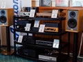 Cayin tube stereo amplifiers, Arcam network player, Old School bookshelf speakers, Pro-Ject vinyl player and phono stage