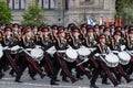 Moscow, Russia - may 09, 2008: celebration of Victory Day WWII parade on red square. Solemn passage of military equipment, flying Royalty Free Stock Photo