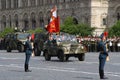 Moscow, Russia - may 09, 2008: celebration of Victory Day WWII parade on red square. Solemn passage of military equipment, flying Royalty Free Stock Photo