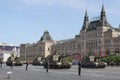 Moscow, Russia - may 09, 2008: celebration of Victory Day WWII parade on red square. Solemn passage of military equipment, flying Royalty Free Stock Photo