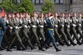 Moscow, Russia - may 09, 2008: celebration of Victory Day WWII parade on red square. Solemn passage of military equipment, flying Royalty Free Stock Photo