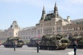 Moscow, Russia - may 09, 2008: celebration of Victory Day WWII parade on red square. Solemn passage of military equipment, flying Royalty Free Stock Photo