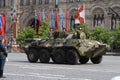 Moscow, Russia - may 09, 2008: celebration of Victory Day WWII parade on red square. Solemn passage of military equipment, flying Royalty Free Stock Photo