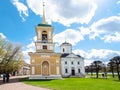Church and Belltower in Kuskovo estate in spring