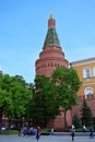 Moscow, Russia - May 13, 2019: The Corner Arsenalnaya Tower of the Moscow Kremlin illuminated by the sunlight Royalty Free Stock Photo