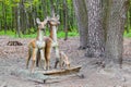 Moscow, Russia - May 05, 2023: decorative figure of a deer in the forest