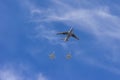 MOSCOW, RUSSIA - MAY 9, 2015: The demonstration of in-flight refueling pair of russian tactical bombers Su-24. Parade dedicated to