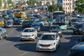 Moscow, Russia -May 14.2016. Dense traffic on one of the central streets