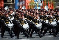 Drummers of the Moscow military music school during the parade dedicated to Victory day.