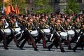 Drummers of the Moscow military music school during the parade dedicated to Victory day.