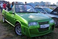 Moscow, Russia - May 25, 2019: Exclusive convertible old automobile. Russian car Lada. Vaz Natasha in green color tuned with body