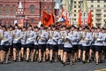 Female cadets of the Moscow University of the Ministry of internal Affairs of Russia at the dress rehearsal of the parade on red s