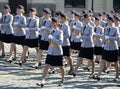 Female cadets of the Moscow University of the Ministry of internal Affairs of Russia at the dress rehearsal of the parade on red s