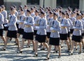 Female cadets of the Moscow University of the Ministry of internal Affairs of Russia at the dress rehearsal of the parade on red s