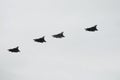 Fifth-generation Russian multi-purpose fighters Su-57 during the air parade dedicated to the 75th anniversary of the Victory fly i Royalty Free Stock Photo