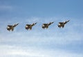 MiG-31 interceptors during the parade dedicated to the 73rd anniversary of the Victory fly by in the sky over Red Square.