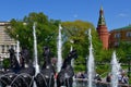 Moscow, Russia - May 12. 2018. Four seasons of the year is fountain on Manege Square