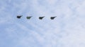 Four Su-57 fighters - aircraft participating in the main rehearsal of military parade in honor of