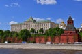 Moscow, Russia - May 12. 2018. The Grand Kremlin Palace and Taynitskaya Tower Royalty Free Stock Photo