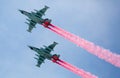 Moscow, Russia - May 9, 2015: A group of aircraft in-flight smoke color