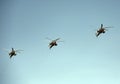 A group of Mi-28N attack helicopters `Night Hunter` over Red Square during the Victory Day parade. Royalty Free Stock Photo