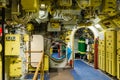 Moscow, Russia - May 04, 2018: Interior of Russian Soviet submarine in museum of naval forces Royalty Free Stock Photo