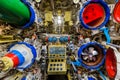 Moscow, Russia - May 04, 2018: Interior of torpedo chamber of old Russian Soviet submarine in museum of naval forces