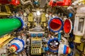 Moscow, Russia - May 04, 2018: Interior of torpedo chamber of old Russian Soviet submarine in museum of naval forces