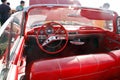 Moscow, Russia - May 25, 2019: Interior of a vintage car Chevrolet Impala convertible from red leather Royalty Free Stock Photo