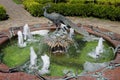 Moscow, Russia - May, 2021: Moscow kremlin in sunny spring day. Happiness free bird fountain in Taynitsky garden