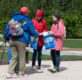 Moscow, Russia - May 31. 2021. LDPR - Liberal Democratic Party of Russia - Members hand out packages of campaign