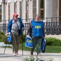 Moscow, Russia - May 31. 2021. LDPR - Liberal Democratic Party of Russia - Members hand out packages of campaign