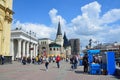 Moscow, Russia, May, 19, 2017. A lot of people in front of the entrance of the metro station `Komsomolskaya` and the building of t Royalty Free Stock Photo