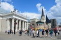 Moscow, Russia, May, 19, 2017. A lot of people in front of the entrance of the metro station `Komsomolskaya` and the building of t Royalty Free Stock Photo