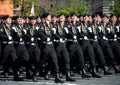 Marines of the Kirkenes Red Banner Brigade of the Northern Fleet during the parade on Red Square in honor of the Victory Day.