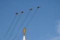 Upgraded front-line bomber with variable sweep wing su-24M during the parade, flying in the sky over red square.