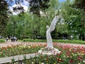 Moscow, Russia, May, 19, 2021.Monument to `The Fallen and the Living`.  Park named after Vorovsky in the spring. Voykovsky distric Royalty Free Stock Photo