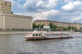 Moscow, Russia - May 26, 2019: Moscow river and boats. River excursion boat trips