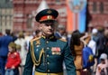 An officer of the Russian army on Red Square in Moscow during the celebration of the Victory Day.